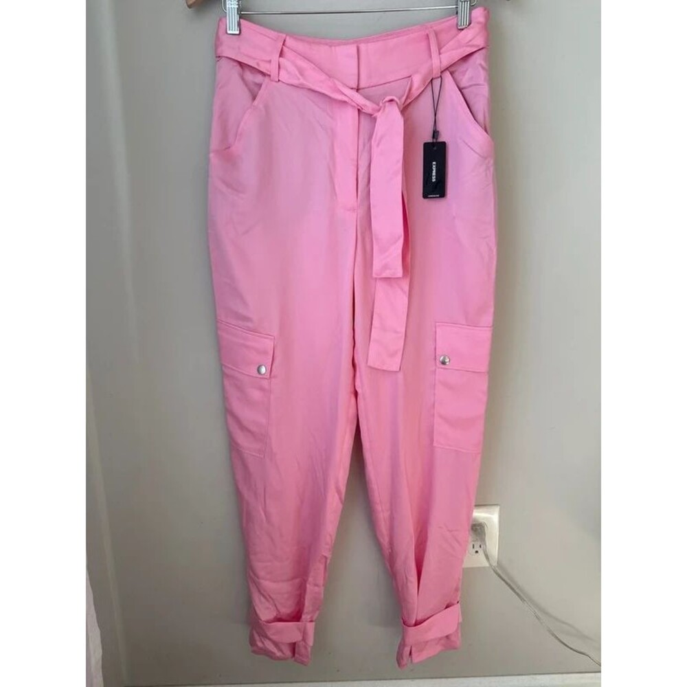 Express Pink Cargo Pants Tie Waist Snap Tab Ankle Cuffs NWT